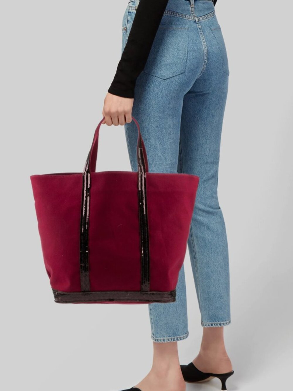 Vanessa Bruno Burgundy Tote with Sequin Strap